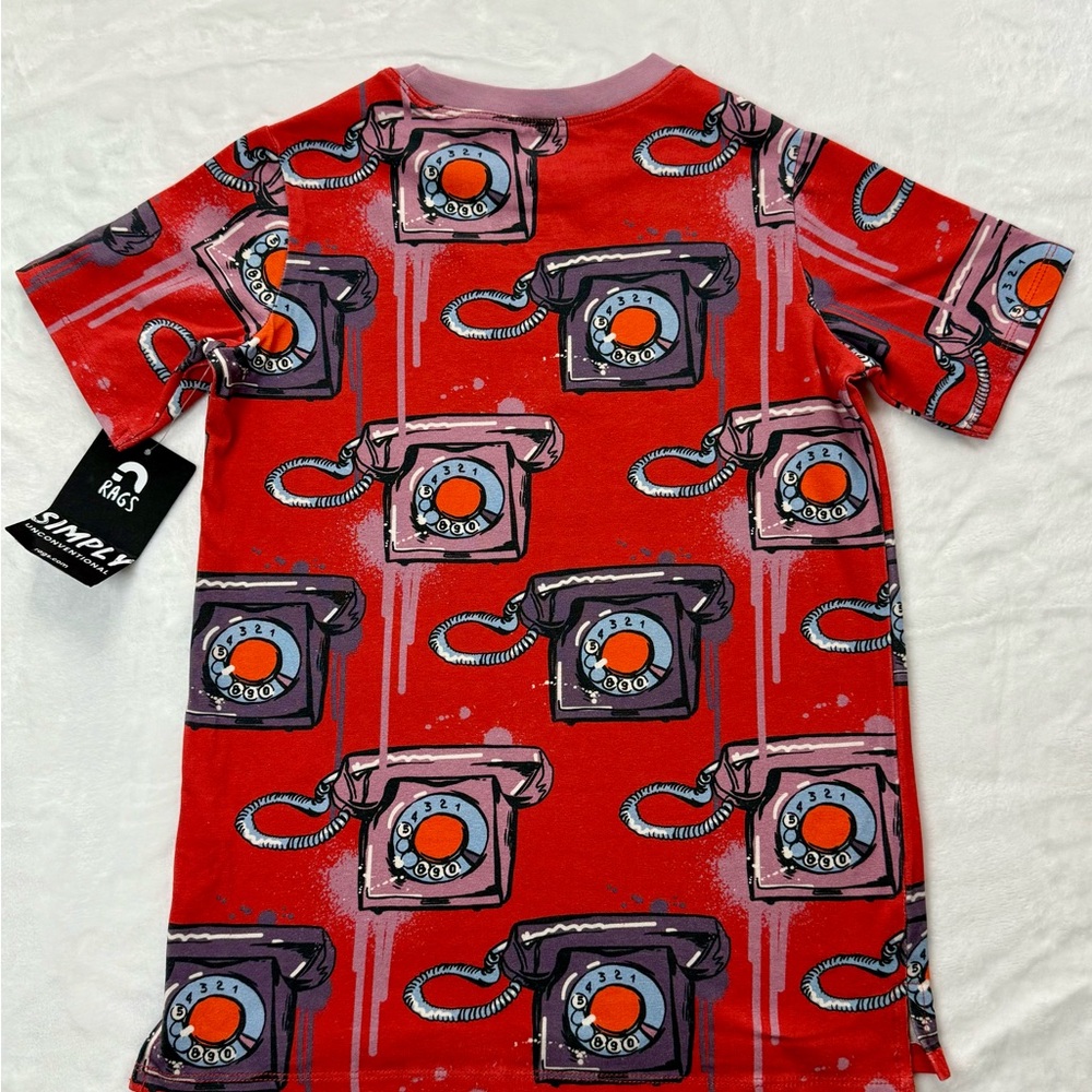 New Rags to Raches Red Retro‎ Telephone Print Short Sleeve Tee - 5/6 - Picture 3 of 3